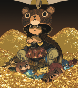 Cover image of Bea Wolf by Zach Weinersmith. A girl wearing a bearheaded cape stands on a pile of treasure.